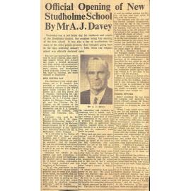 Official Opening of New Studholme School By Mr A J Davey