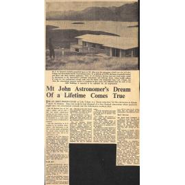 Mt John Astronomer's Dream Of a Lifetime Comes True