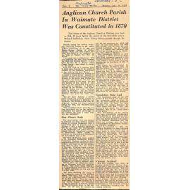 Anglican Church Parish In Waimate District Was Constituted in 1870