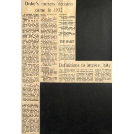 Order's nursery decision came in 1932 / The habit / Definitions to interest laity