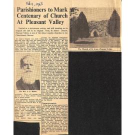 Parishioners to Mark Centenary of Church At Pleasant Valley