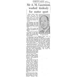 Obituary: Mr A M Laurenson worked tirelessly for motor sport