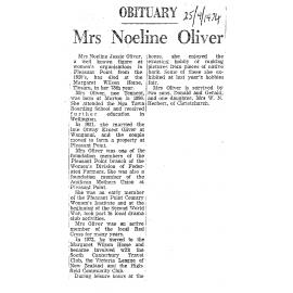 Obituary: Mrs Noeline Oliver 