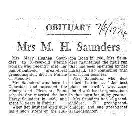 Obituary: Mrs M H Saunders