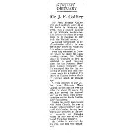 Obituary: Mr J F Collier