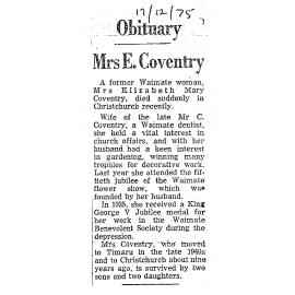 Obituary: Mrs E Coventry