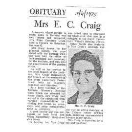 Obituary: Mrs E C Craig