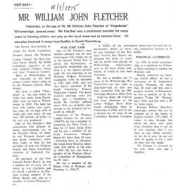 Obituary: Mr William John Fletcher