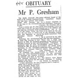 Obituary: Mr P Gresham
