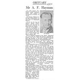 Obituary: Mr A F Hayman