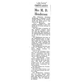 Obituary: Mrs M D Henderson