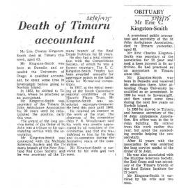 Obituary: Mr Eric C Kingston-Smith, Death of Timaru accountant