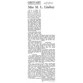 Obituary: Miss L Lindsay