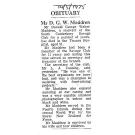 Obituary: Mr D G W Maddren