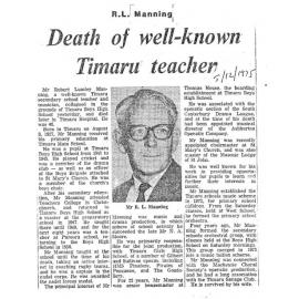 Obituary: R L Manning, Death of well known Timaru teacher