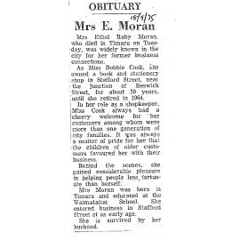 Obituary: Mrs E Moran
