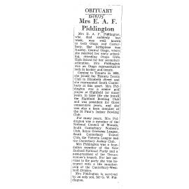 Obituary: Mrs E A F Piddington
