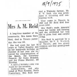 Obituary: Mrs A M Reid