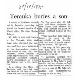 Obituary: J K Selwyn, Temuka buries a son