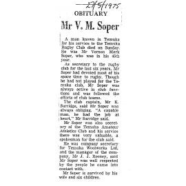 Obituary: Mr V M Soper