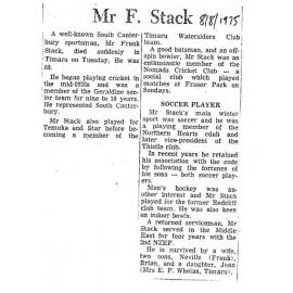 Obituary: Mr F Stack
