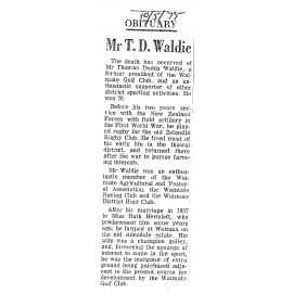 Obituary: Mr T D Waldie