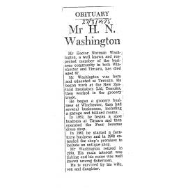 Obituary: Mr H N Washington