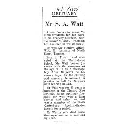 Obituary: Mr S A Watt