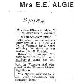 Obituary: Mrs E E Algie