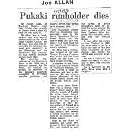 Obituary: Mr Joe Allan, Pukaki runholder dies