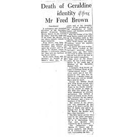 Obituary: Mr Fred Brown, Death of Geraldine identity