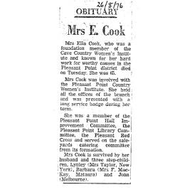 Obituary: Mrs E Cook