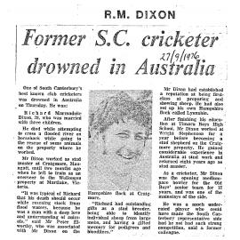 Obituary: R M Dixon, Former S.C. cricketer drowned in Australia