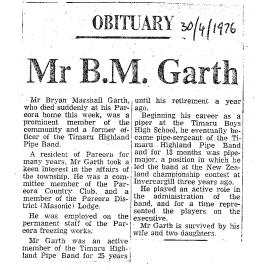 Obituary: Mr B M Garth