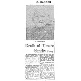 Obituary: Mr Christian Hansen, Death of Timaru identity
