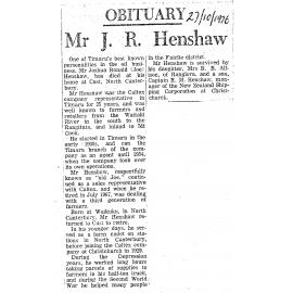 Obituary: Mr J R Henshaw