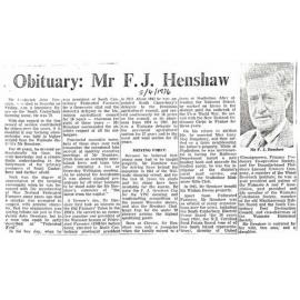 Obituary: Mr F J Henshaw, S Canty farming leader dies at 79