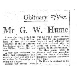 Obituary: Mr G W Hume