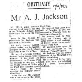 Obituary: Mr A J Jackson