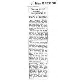 Obituary: J MacGregor, Swim event postponed as mark of respect