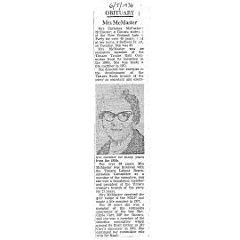 Obituary: Mrs McMaster