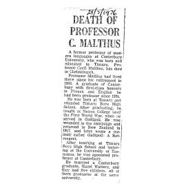 Obituary: Death of Professor C Malthus