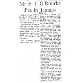 Obituary: Mr F J O'Rourke dies in Timaru