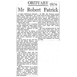 Obituary: Mr Robert Patrick