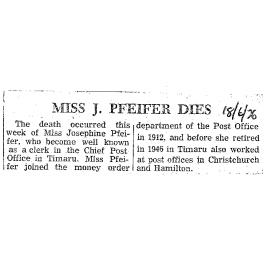 Obituary: Miss J Pfeifer dies