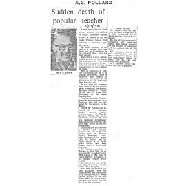 Obituary: A G Polland, Sudden death of popular teacher