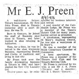 Obituary: Mr E J Preen
