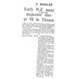 Obituary: Mr T Riddler, Early NZ meat inspector dies at 98 in Timaru