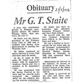 Obituary: Mr G T Staite