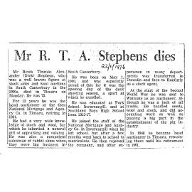 Obituary: Mr R T A Stephens dies